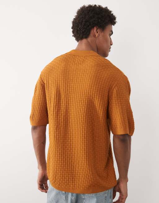 ASOS DESIGN relaxed textured knitted notch neck in orange, 5 of 5