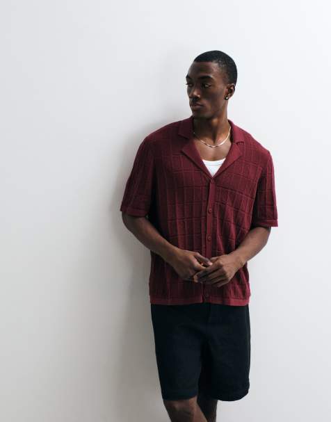 ASOS DESIGN relaxed textured knitted revere button through in brown - view 1