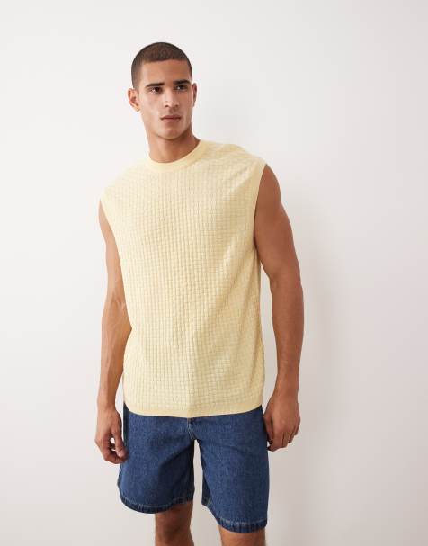 ASOS DESIGN relaxed textured knitted vest in yellow - view 1