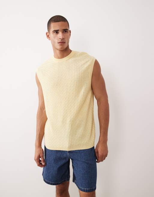 ASOS DESIGN relaxed textured knitted vest in yellow, 3 of 5