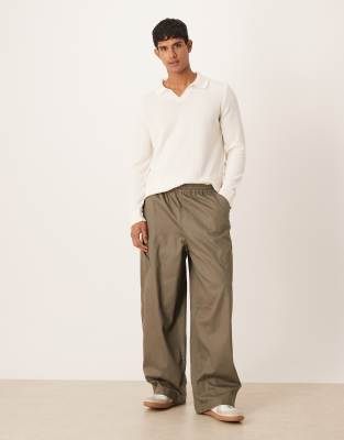 Asos Design Relaxed Textured Long Sleeve Knit Notch Neck Polo In White