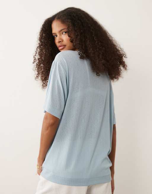 ASOS DESIGN relaxed textured mesh oversized t-shirt in pastel blue, 4 of 4