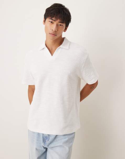ASOS DESIGN relaxed textured revere polo in white - view 1