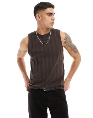 Asos Design Relaxed Textured Rib Tank In Brown