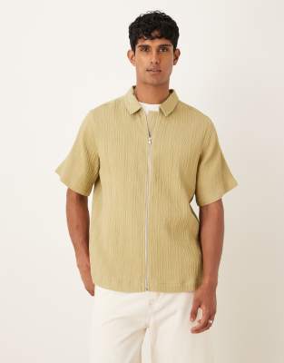 Asos Design Relaxed Textured Shirt In Gold