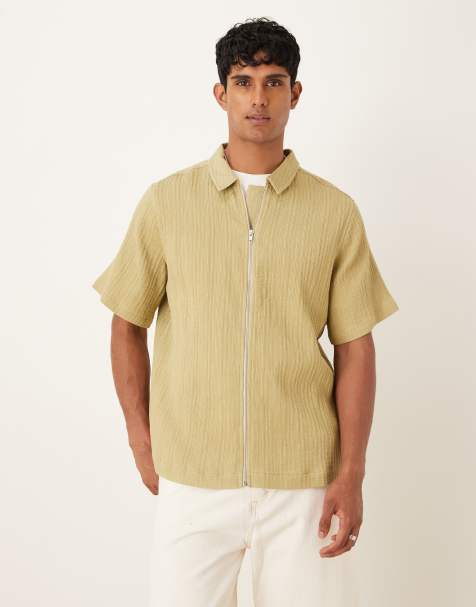 ASOS DESIGN relaxed textured shirt in beige - view 1