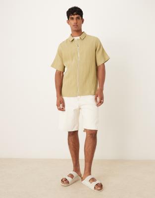 Asos Design Relaxed Textured Shirt In Gold