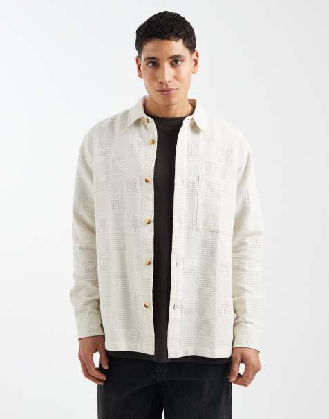 ASOS DESIGN relaxed grid textured shirt in beige