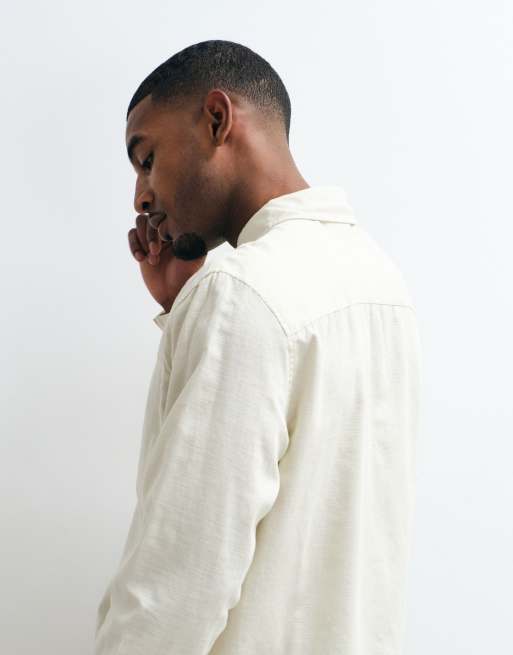 ASOS DESIGN relaxed textured shirt in beige, 3 of 5
