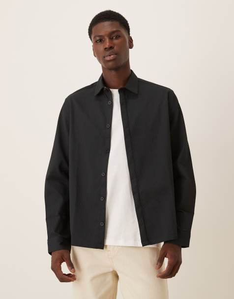ASOS DESIGN relaxed textured shirt in black - view 1