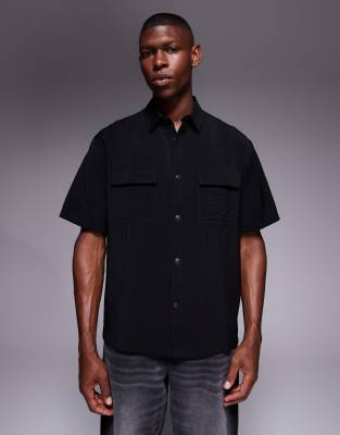 Asos Design Relaxed Textured Shirt In Black