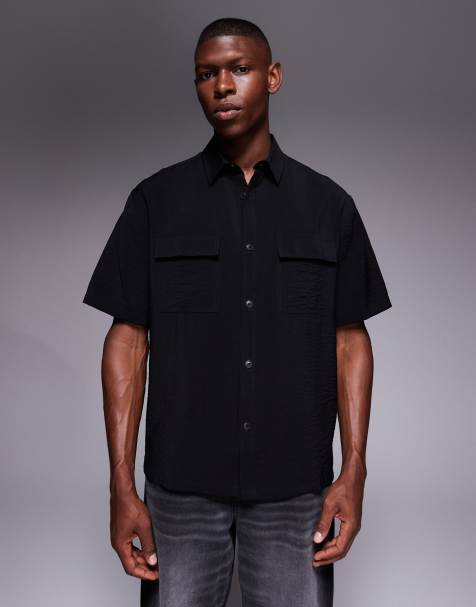 ASOS DESIGN relaxed textured shirt in black - view 1