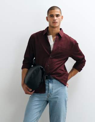 Asos Design Relaxed Textured Shirt In Burgundy