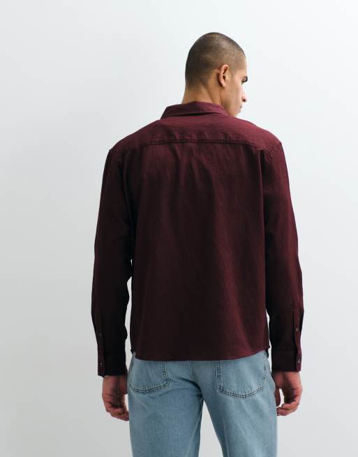 ASOS DESIGN relaxed textured shirt in burgundy, 4 of 5