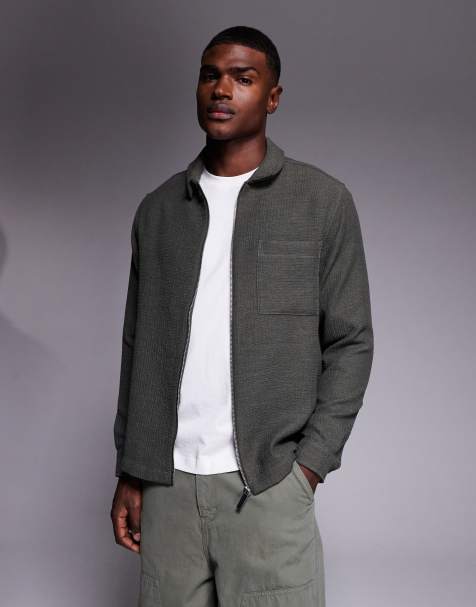 ASOS DESIGN relaxed textured shirt in khaki green - view 1