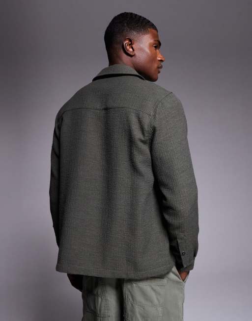 ASOS DESIGN relaxed textured shirt in khaki, 3 of 5