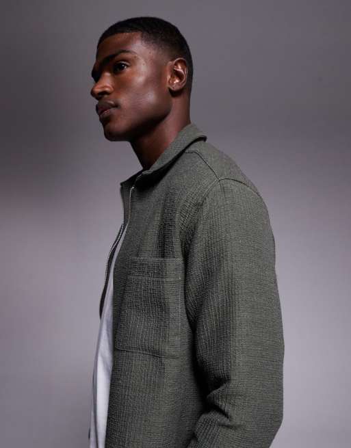 ASOS DESIGN relaxed textured shirt in khaki, 4 of 5