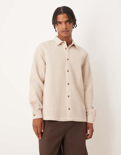 ASOS DESIGN relaxed textured shirt in neutral - view 1