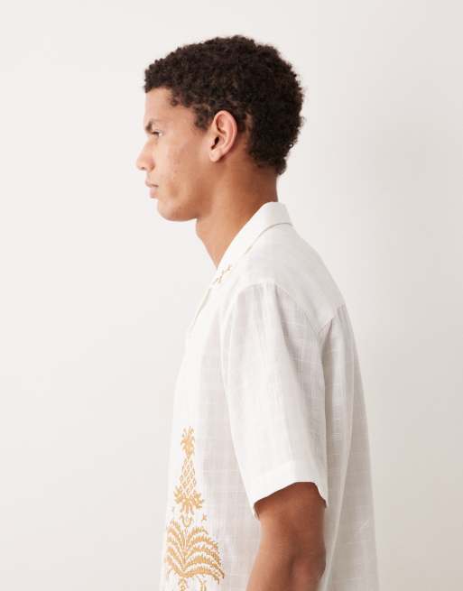 ASOS DESIGN relaxed textured shirt with embroidery in white, 4 of 5
