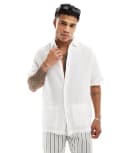 [ASOS DESIGN] ASOS DESIGN relaxed textured shirt with patch pockets in white XS WHITE