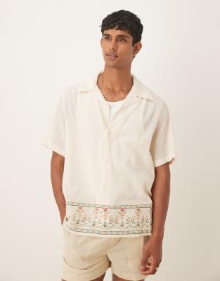 Asos Design Relaxed Textured Shirt With Print In Neutral