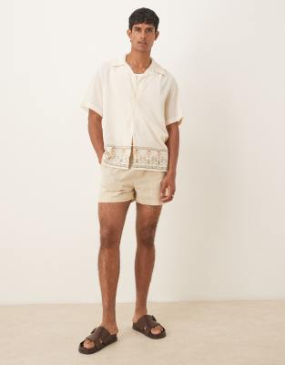 Asos Design Relaxed Textured Shirt With Print In Neutral