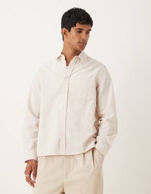 ASOS DESIGN relaxed textured shirt with square collar in beige-Neutral
