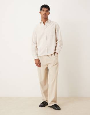 Asos Design Relaxed Textured Shirt With Square Collar In White