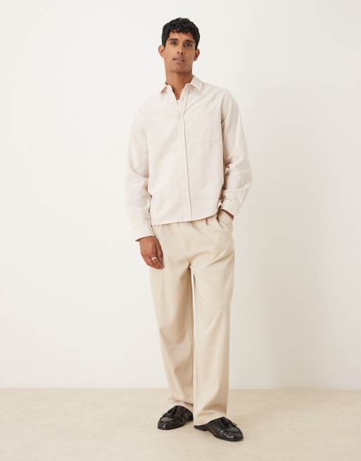 ASOS DESIGN relaxed textured shirt with square collar in beige, 2 of 5