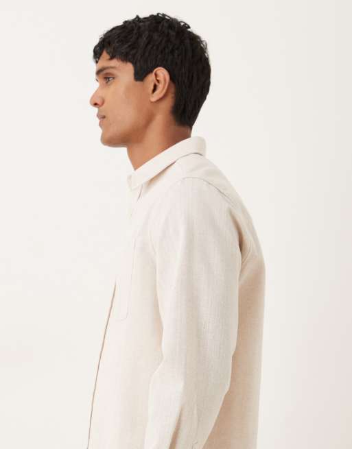 ASOS DESIGN relaxed textured shirt with square collar in beige, 4 of 5