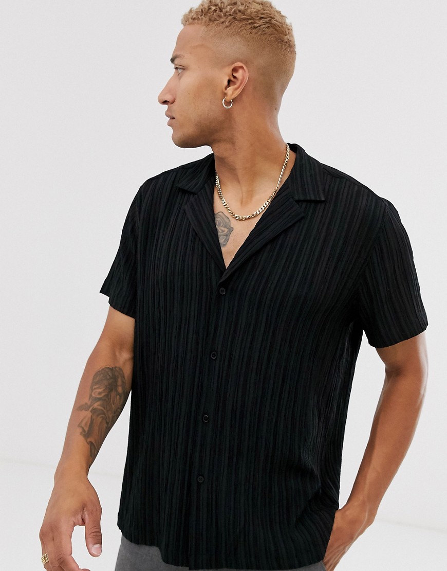 ASOS DESIGN relaxed textured stripe shirt in black