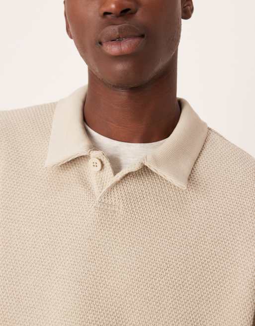 ASOS DESIGN relaxed textured sweatshirt with camp collar in beige - part of a set, 5 of 5