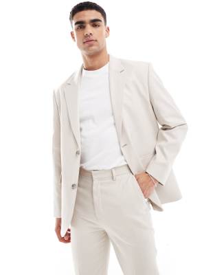 Asos Design Relaxed Throw On Suit Jacket In Light Gray With Linen Texture