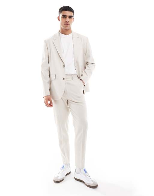 ASOS DESIGN relaxed throw on suit jacket in light gray with linen texture