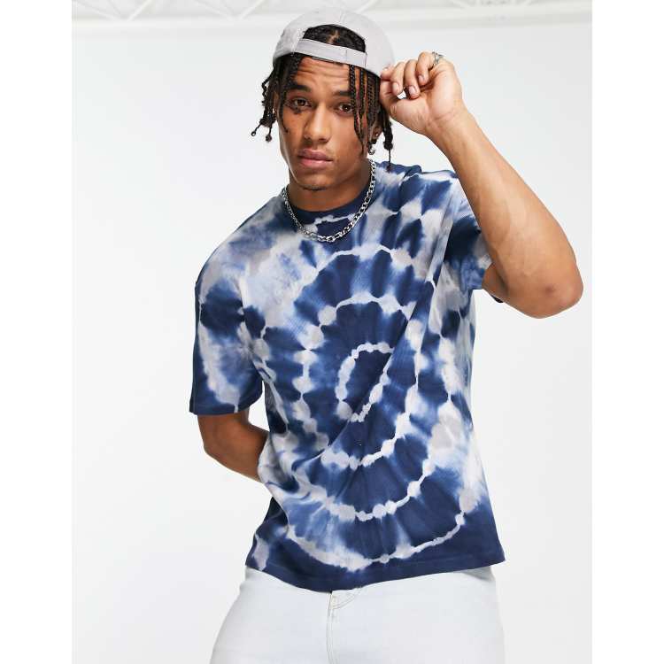 ASOS DESIGN relaxed tie dye t-shirt in blue and gray