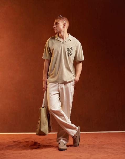 ASOS DESIGN relaxed towelling polo with floral embroidery - view 1
