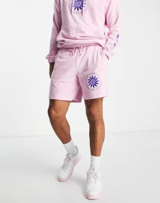 ASOS DESIGN relaxed towelling short with embroidery detail in pink