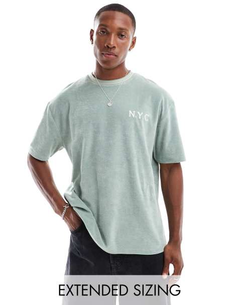 ASOS DESIGN relaxed towelling t-shirt with NYC emboridery - view 1