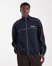 Reclaimed Vintage sports track jacket with stripes and funnel neck