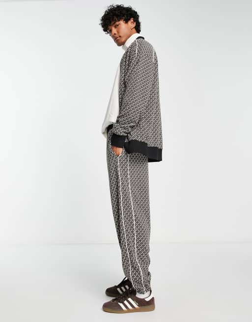 ASOS DESIGN relaxed trackies in jacquard with piping (part of a set)