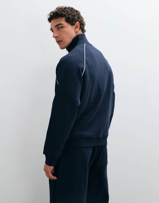 ASOS DESIGN relaxed trainingsjack co-ord met biezen in marineblauw, 5 van 9