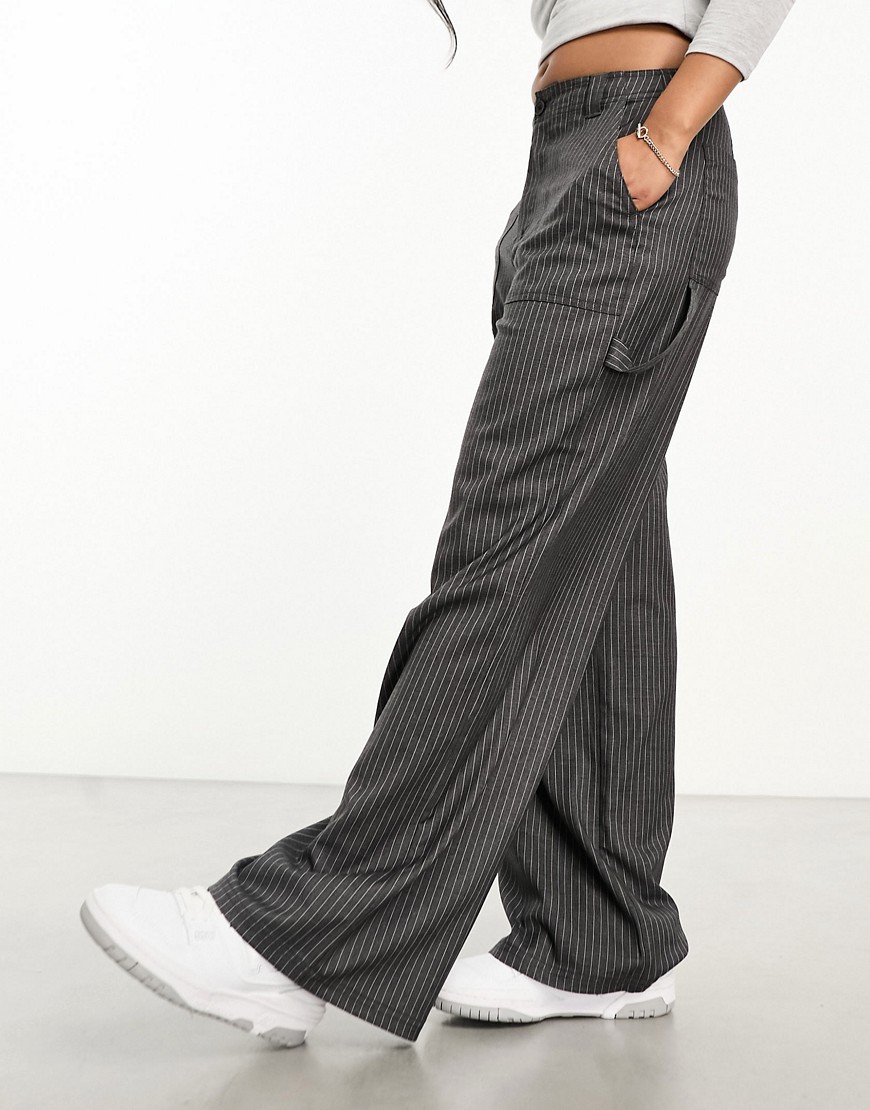 ASOS DESIGN relaxed trouser with pocket detail in grey stripe