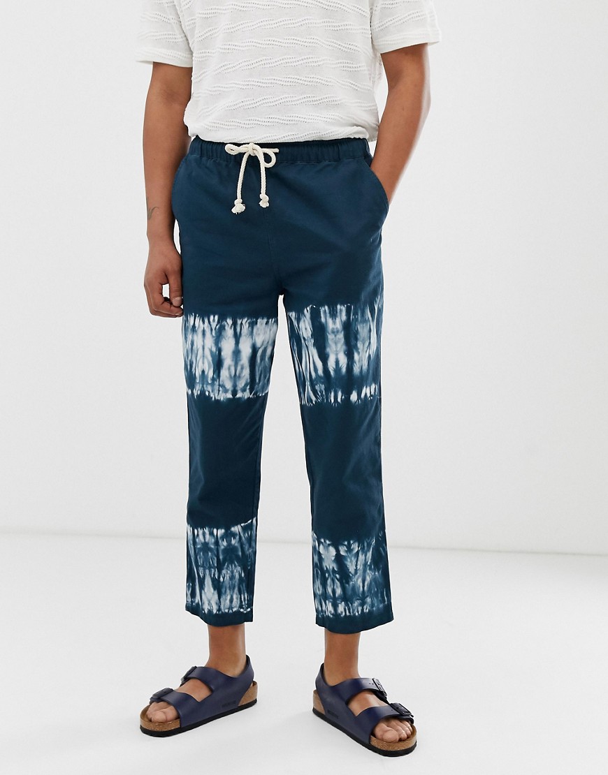 ASOS DESIGN relaxed trousers in bleached tie dye print-Navy