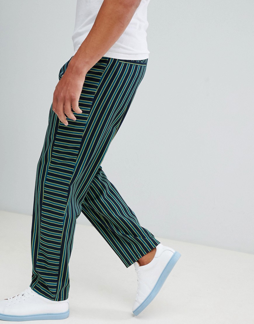 ASOS DESIGN relaxed trousers with contrast stripe panel-Navy