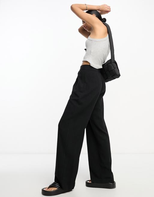 ASOS DESIGN linen straight leg trouser in black