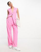 ASOS DESIGN elastic waist side stripe pants in pink with stone stripe