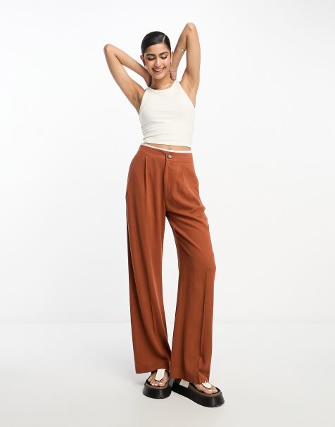 ASOS DESIGN relaxed trousers with linen in rust - view 1