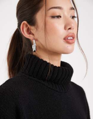 Asos Design Relaxed Turtle Neck Sweater With Rolled Cuffs In Black