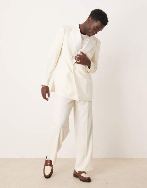 ASOS DESIGN relaxed tuxedo suit in cream linen look - view 1