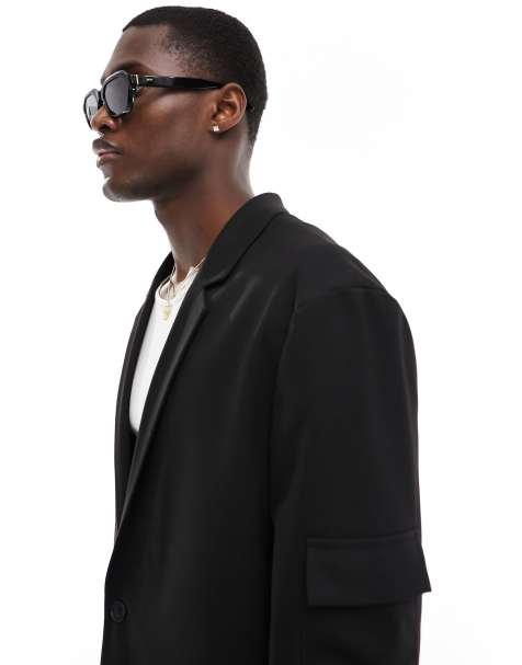 ASOS DESIGN relaxed twill suit jacket in black - view 1
